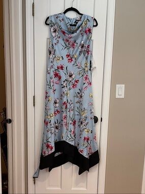 Sleeveless Light Blue Floral Handkerchief Hem Dress